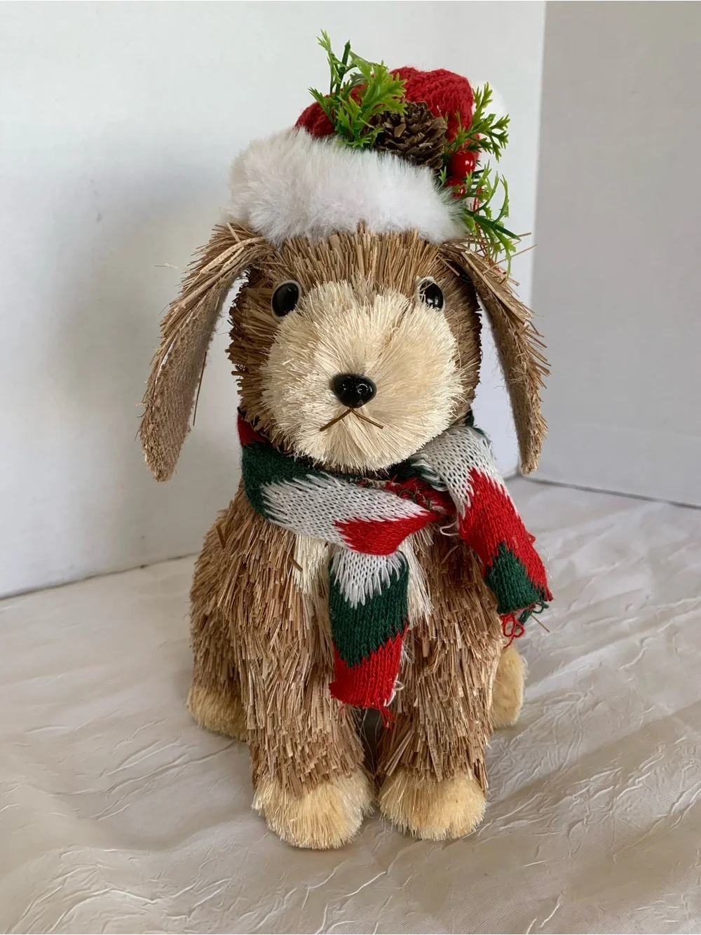 Christmas Dog Sitting  Brown Rustic Woodland Sisal Farmhouse Hat Winter